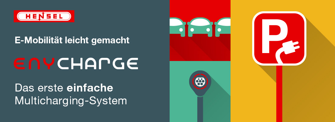 Textlich gestaltetes Banner mit dem Text: "E-Mobilität leicht gemacht. ENYCHARGE. Das erste einfache Multicharging-System"