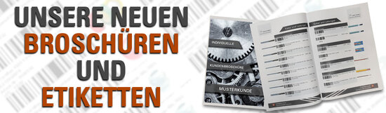 Newsbanner Schrift neue Kataloge und Etiketten + Abbildung Broschüre | © Hardy Schmitz GmbH