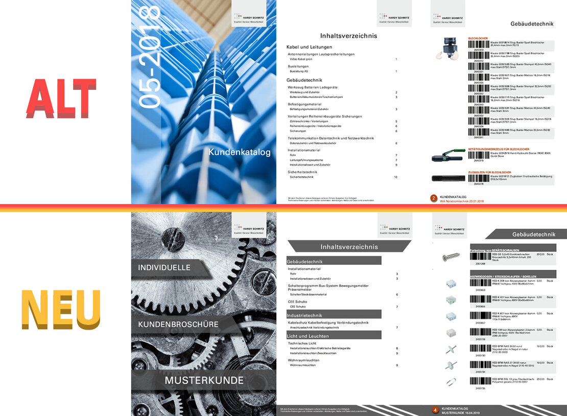 Vergleich von Hardy Schmitz kundenindividueller Broschüre altes Design gegen neues Design | © Hardy Schmitz GmbH