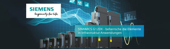 Siemens Banner mit Produkt Sinamics G120X | © Siemens AG