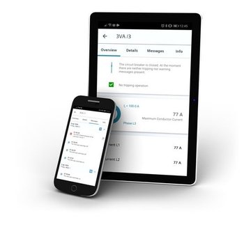 Ein Tablet und ein Smartphone zeigen die Startseite der Konfigurationssoftware „SENTRON powerfig“. 