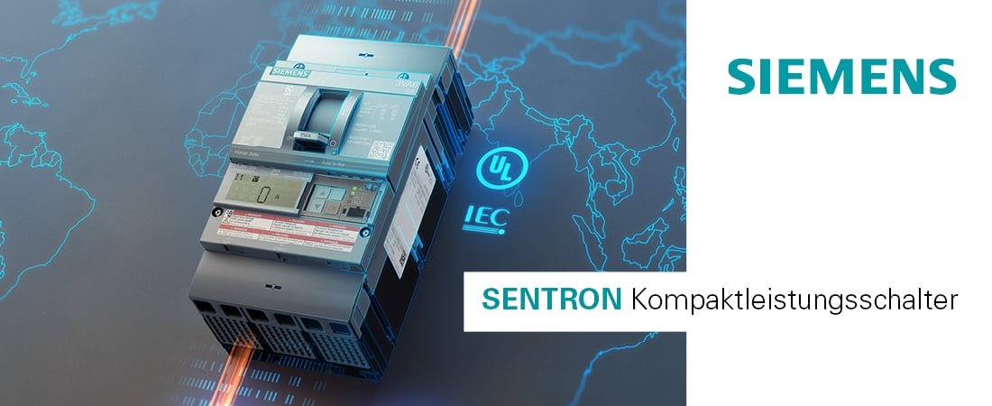 SENTRON Kompaktleistungsschalter 3VA von SIEMENS liegt auf einer Weltkarte | © Siemens