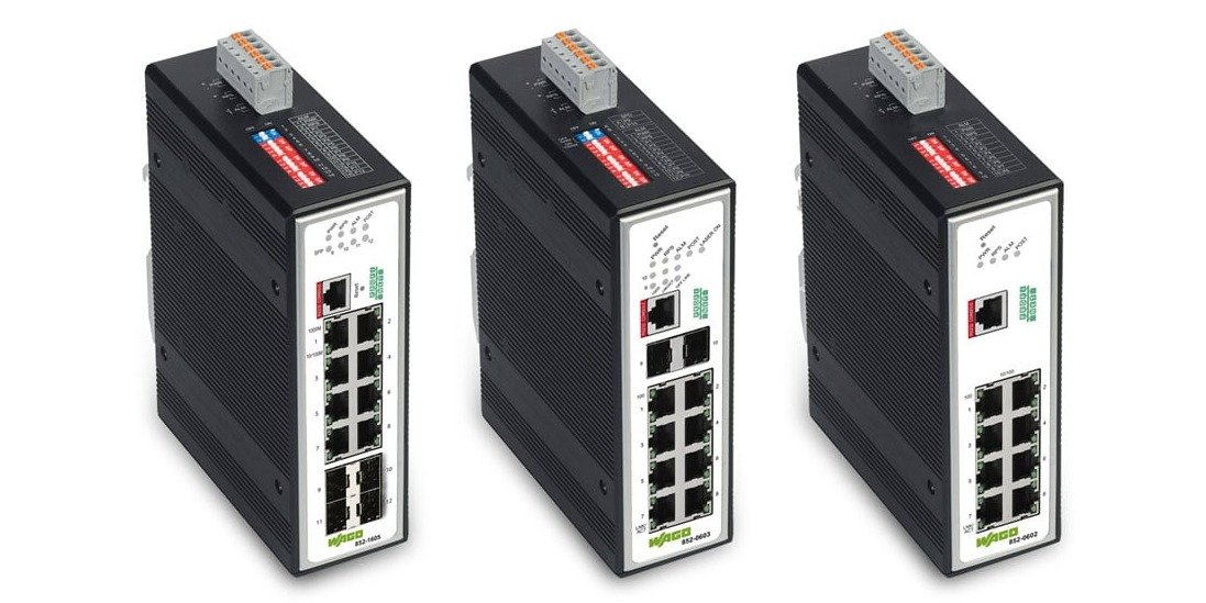 Abbildung von drei unterschiedlichen Gerätetypen PROFINET®-Managed-Switches von WAGO