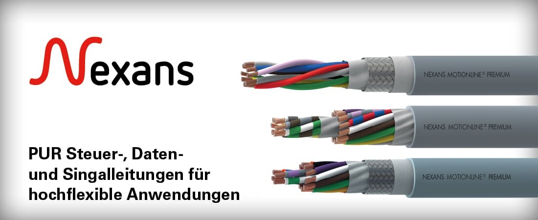 Abbildung unterschiedlicher Kabelquerschnitte der MOVETRONIC® Leitungen von Nexans.