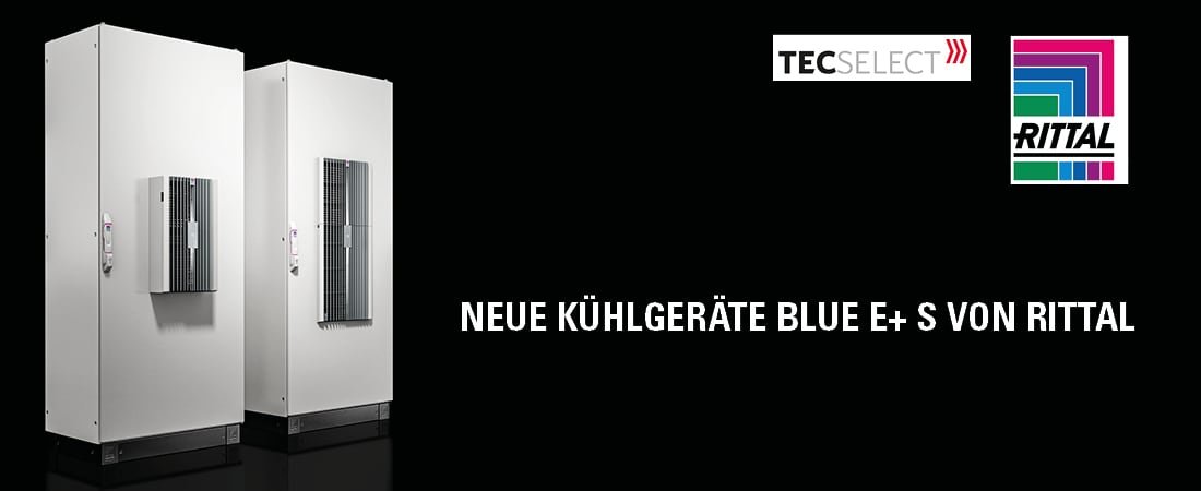 Abbildung der neuen Kühlgeräte von RITTAL der Serie Blue e+ S mit Unternehmenslogo