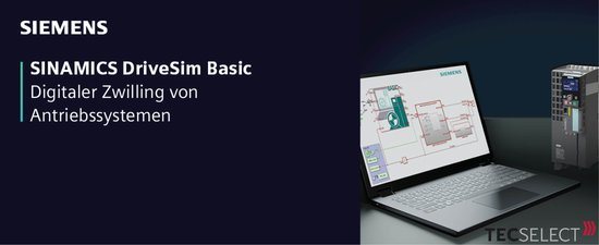 Offener Laptop mit Nutzeroberfläche der Software SINAMICS DriveSim Basic mit Siemens-Logo. | © Siemens. Alle Rechte vorbehalten