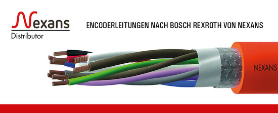 Abbildung des Kabelquerschnitts einer Encoderleitung nach Bosch Rexroth® Standard mit Unternehmenslogo von Nexans