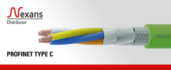 Abbildung der PUR PROFINET-Leitung Typ C aus der Serie MOTIONLINE® ADVANCED mit dem Logo von Nexans